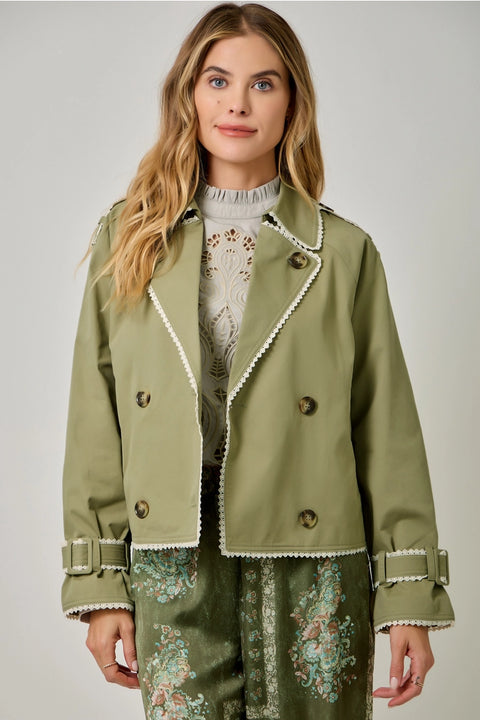Lace Trim Half Length Trench Coat