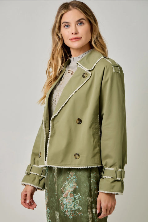 Lace Trim Half Length Trench Coat