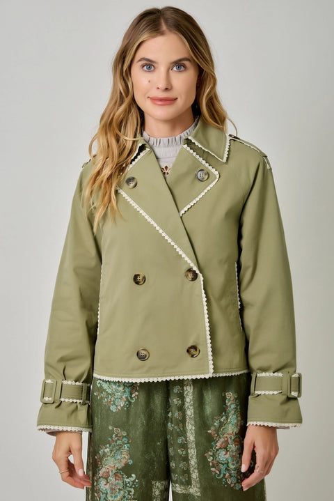Lace Trim Half Length Trench Coat