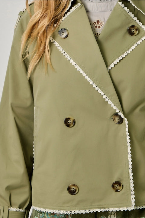 Lace Trim Half Length Trench Coat