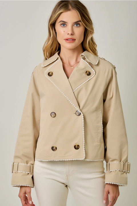 Lace Trim Half Length Trench Coat