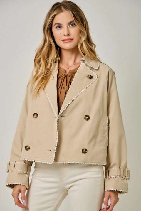 Lace Trim Half Length Trench Coat