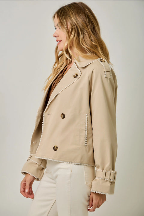 Lace Trim Half Length Trench Coat