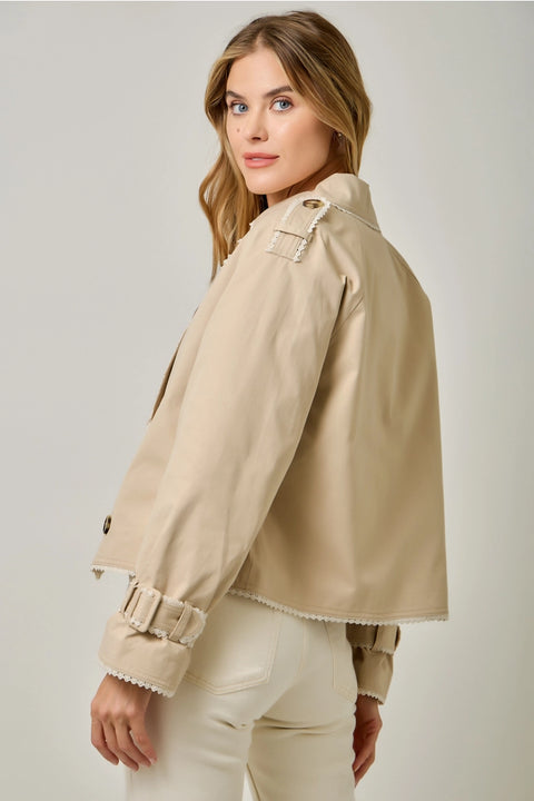 Lace Trim Half Length Trench Coat