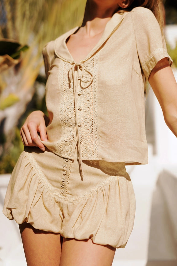 Lace Trim High-Waisted Shorts-Shorts-Endless Blu-S-2 TONE TAUPE-Urbanheer