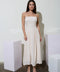 Lace Trim Strapless Gathered Detail Midi Dress