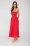 Lace Trim Strapless Gathered Detail Midi Dress