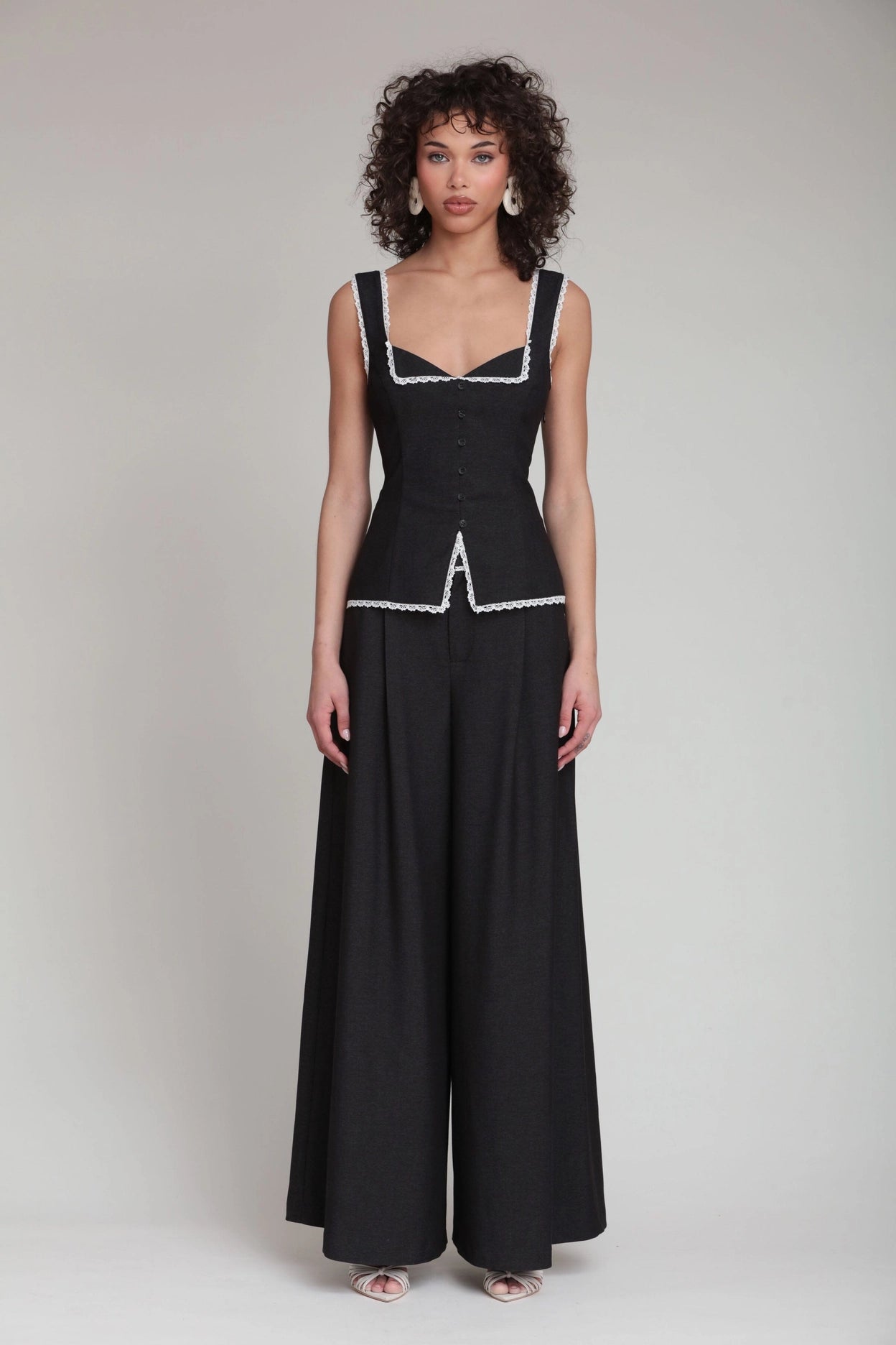 Lace Trim Wide Leg Pant