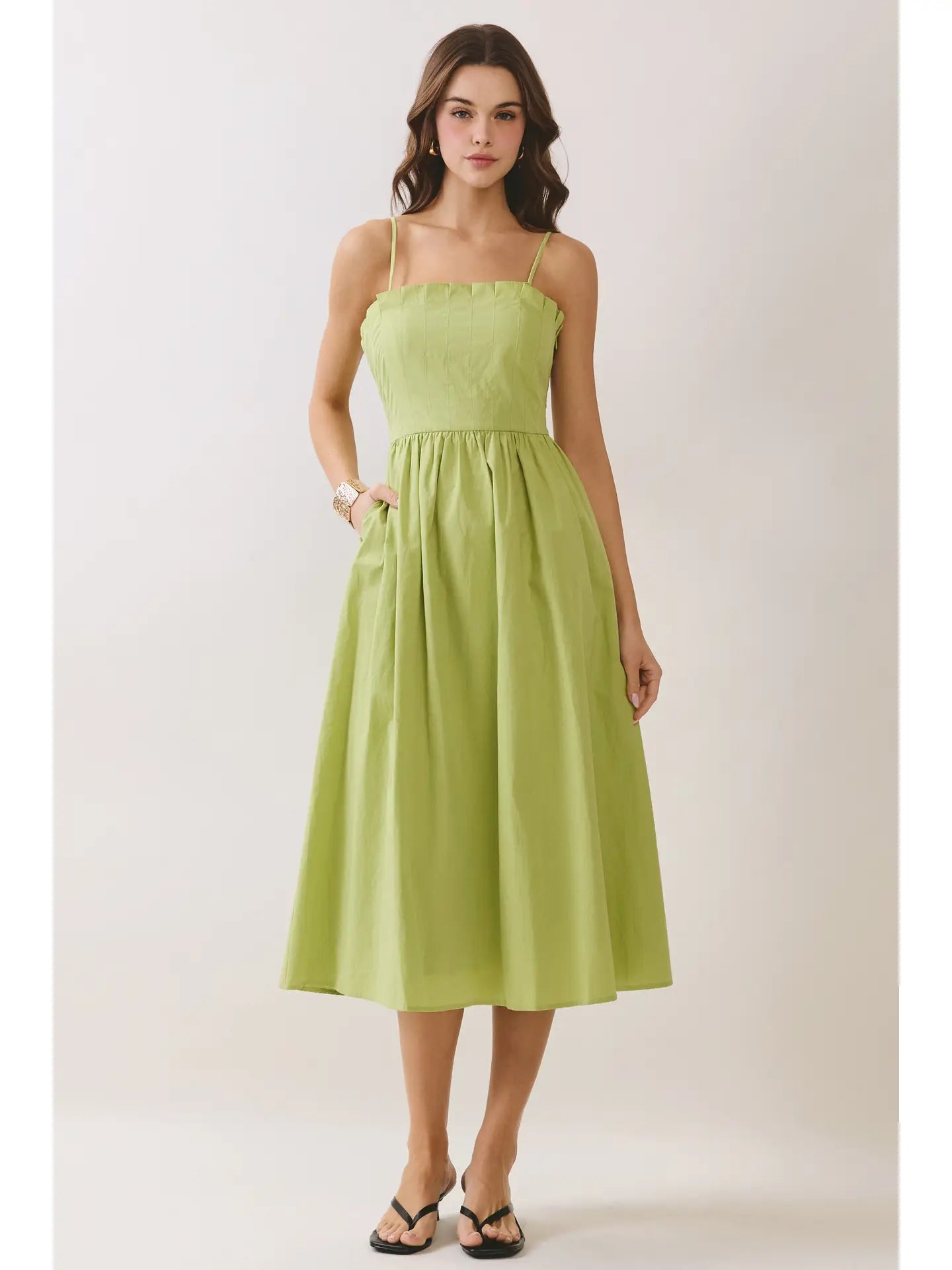 Lace Up Back Strap Detail Midi Dress