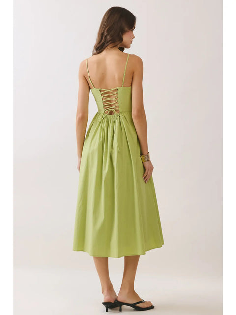 Lace Up Back Strap Detail Midi Dress