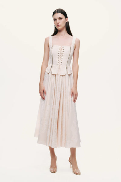 knee length dresses for ladies Nocturne Women's Lace-Up Corset Midi Dress - Natural