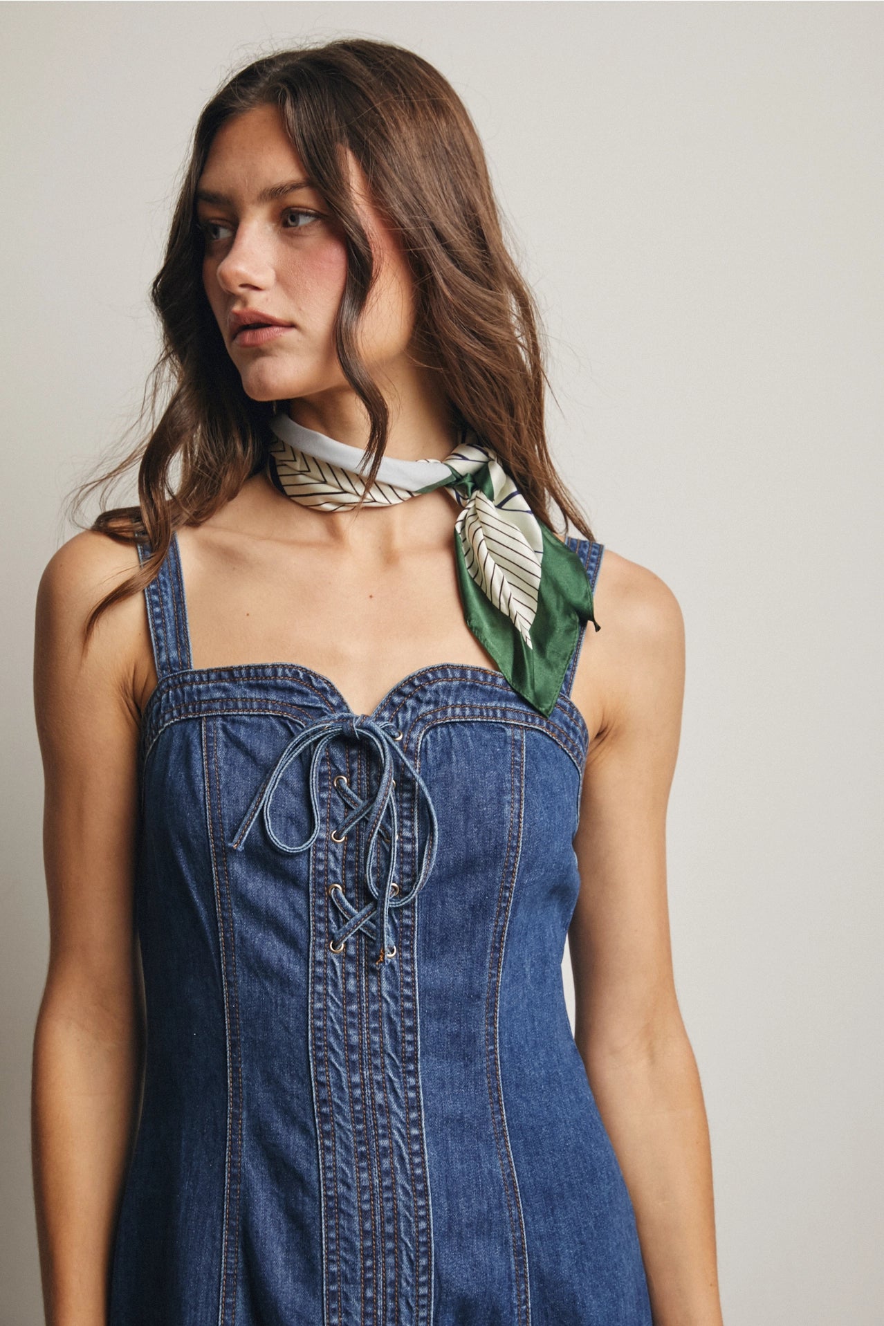 Lace-Up Denim Maxi Dress