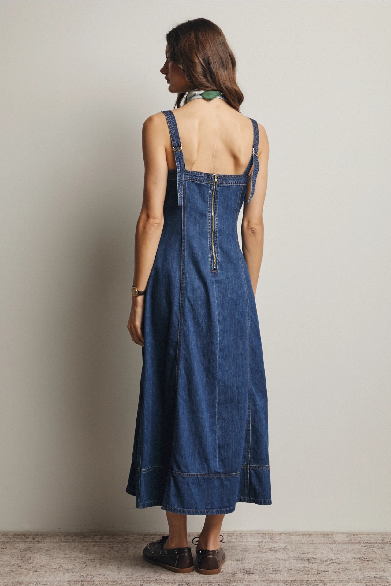 Lace-Up Denim Maxi Dress