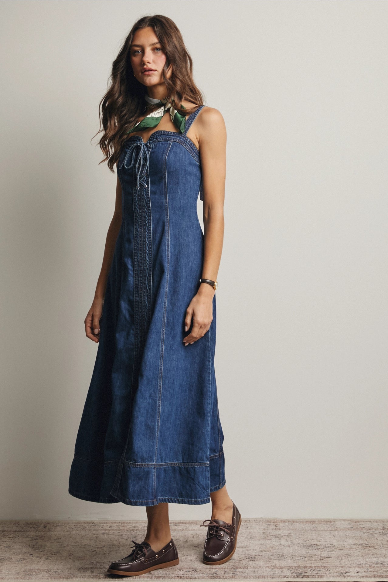 Lace-Up Denim Maxi Dress