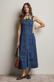 Lace-Up Denim Maxi Dress