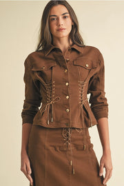 Lace-Up Long Sleeve Jackets-Jackets-Endless Blu-S-MOSS-Urbanheer