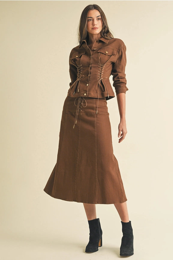 Lace-Up Long Sleeve Jackets-Jackets-Endless Blu-S-MOSS-Urbanheer