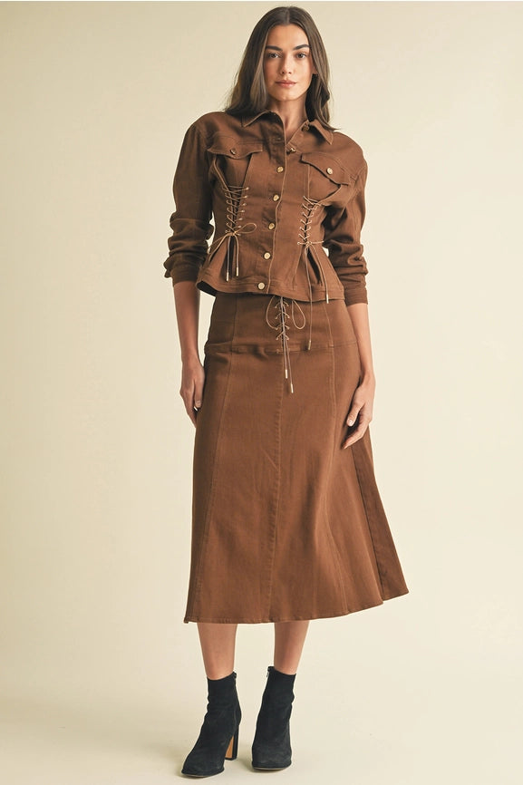 Lace-Up Long Sleeve Jackets-Jackets-Endless Blu-S-MOSS-Urbanheer