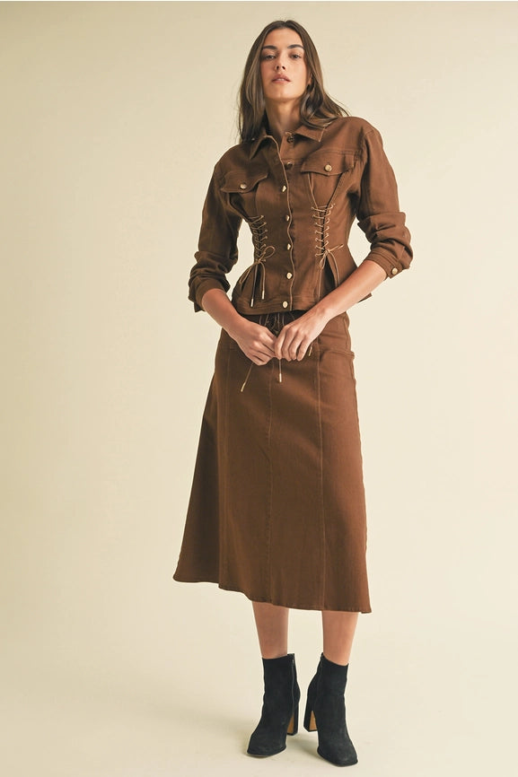 Lace-Up Long Sleeve Jackets-Jackets-Endless Blu-S-MOSS-Urbanheer