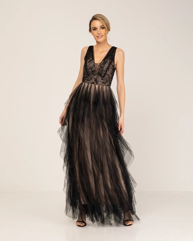 Lace maxi dress and skirt with tulle ruffles-Dress-Tantra-S-Urbanheer