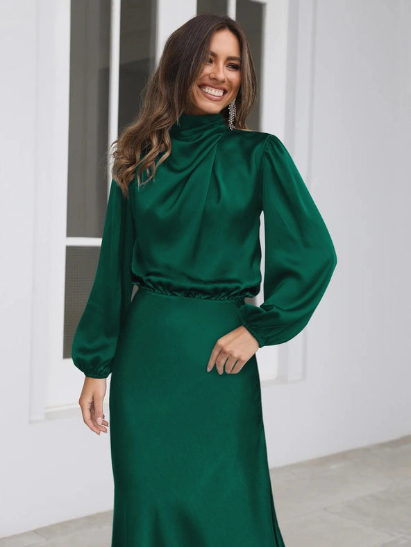 Ladies Elegant Satin Party Daily Midi Dress Gqtg Green from Sweetkama –  Urbanheer