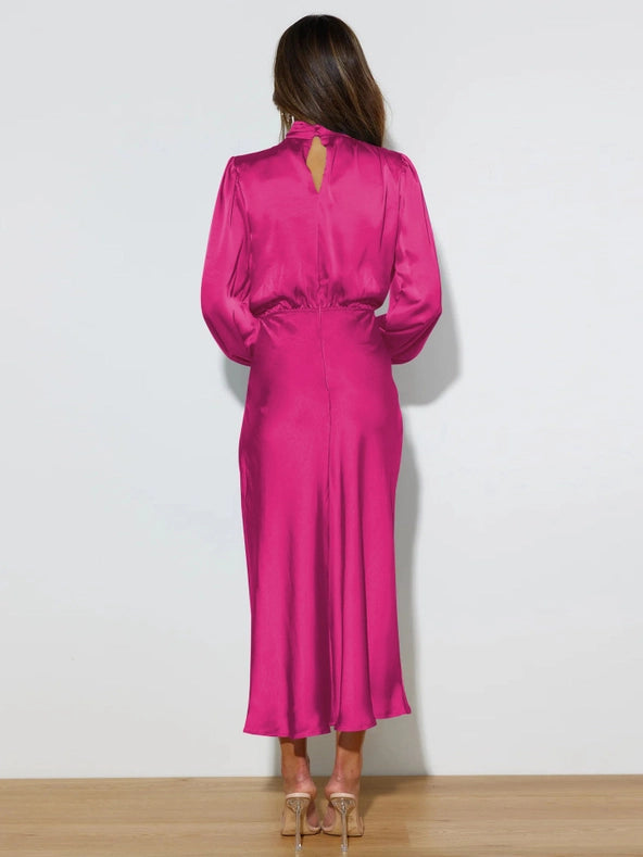 Ladies Elegant Satin Party Daily Midi Dress Gqtg Rose-Dress-Sweetkama-S-Urbanheer