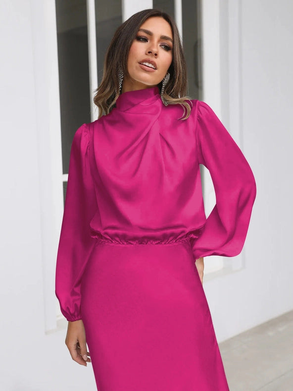 Ladies Elegant Satin Party Daily Midi Dress Gqtg Rose-Dress-Sweetkama-S-Urbanheer