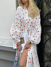 Ladies Heart Print Long Sleeves Maxi Dress-Dress-Sweetkama-S-White-Urbanheer