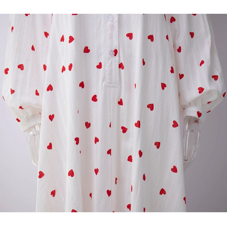 Ladies Heart Print Long Sleeves Maxi Dress-Dress-Sweetkama-S-White-Urbanheer