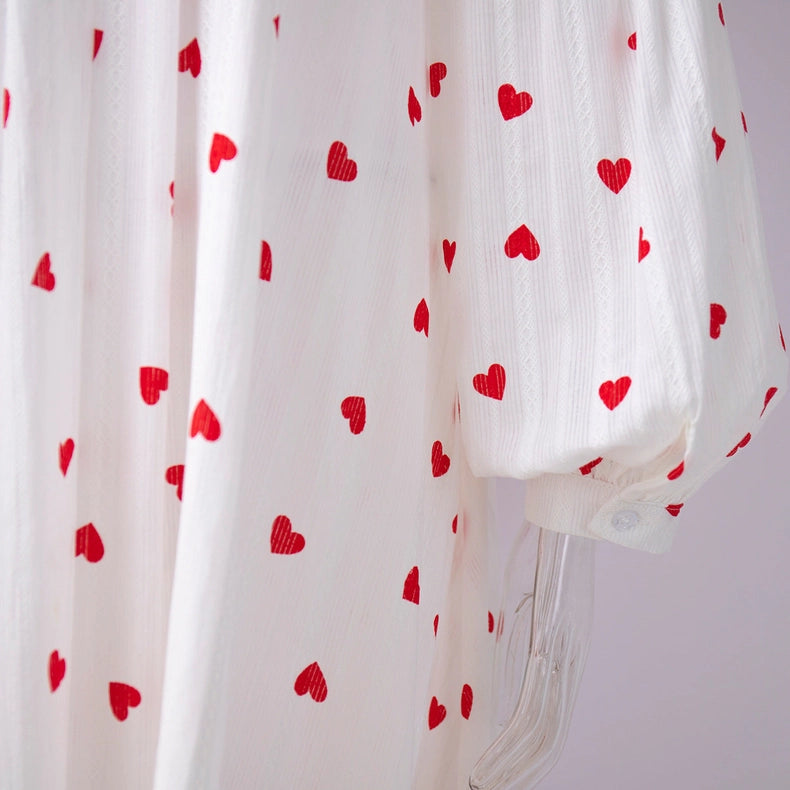 Ladies Heart Print Long Sleeves Maxi Dress-Dress-Sweetkama-S-White-Urbanheer