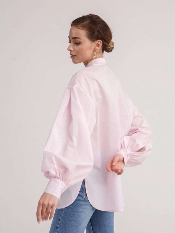Ladies Solid Color Balloon Sleeves Shirt Light Pink-Shirt-Sweetkama-S-Urbanheer