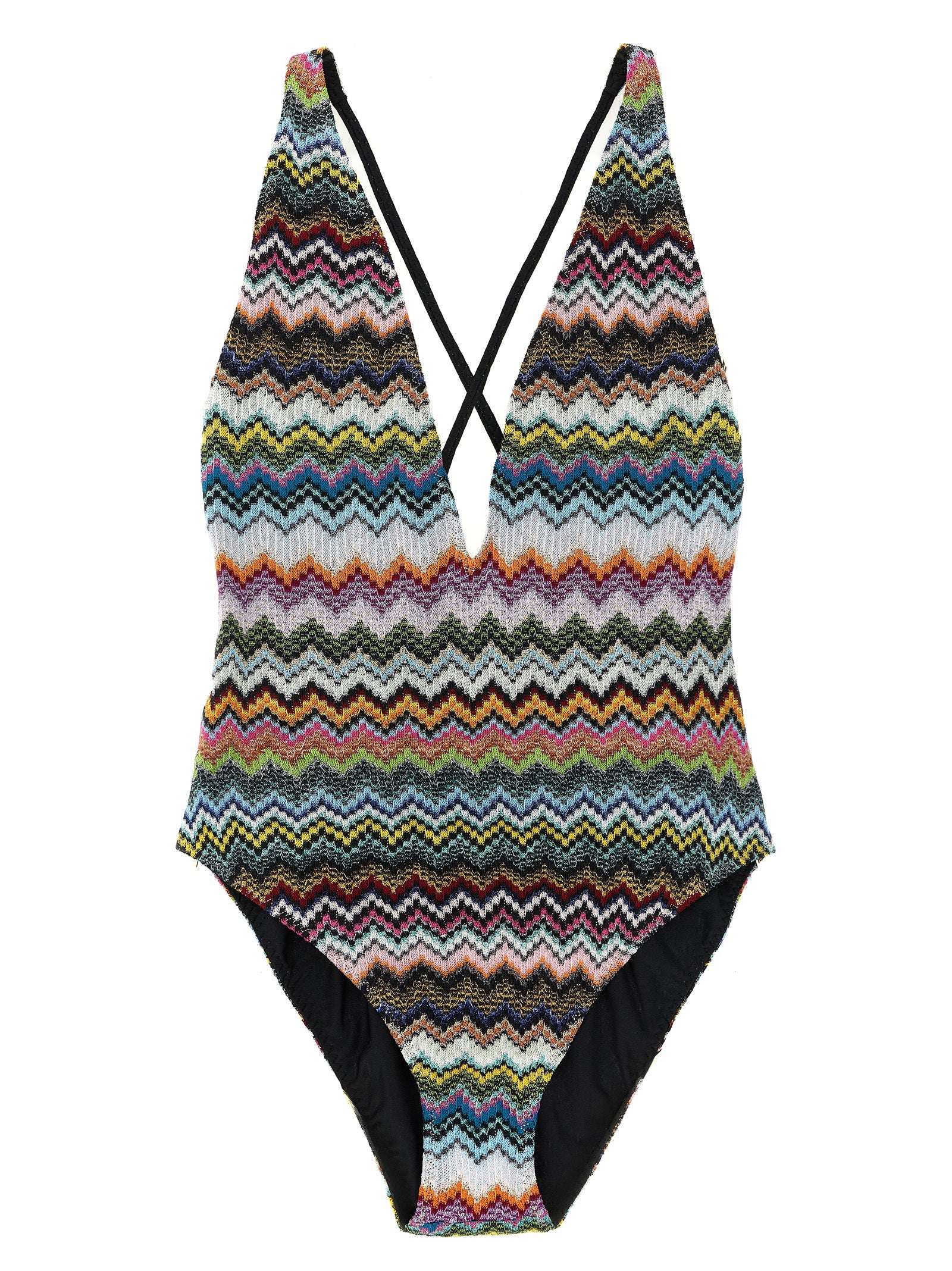 Lamé V-Neck Zigzag Swimsuit for Summer