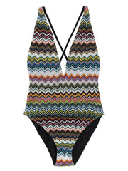 Lamé V-Neck Zigzag Swimsuit for Summer