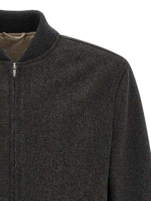 Lardini Mélange Grey Wool Bomber Jacket