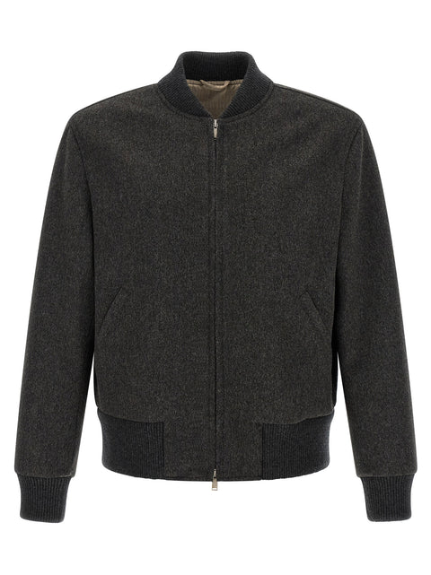 Lardini Mélange Grey Wool Bomber Jacket
