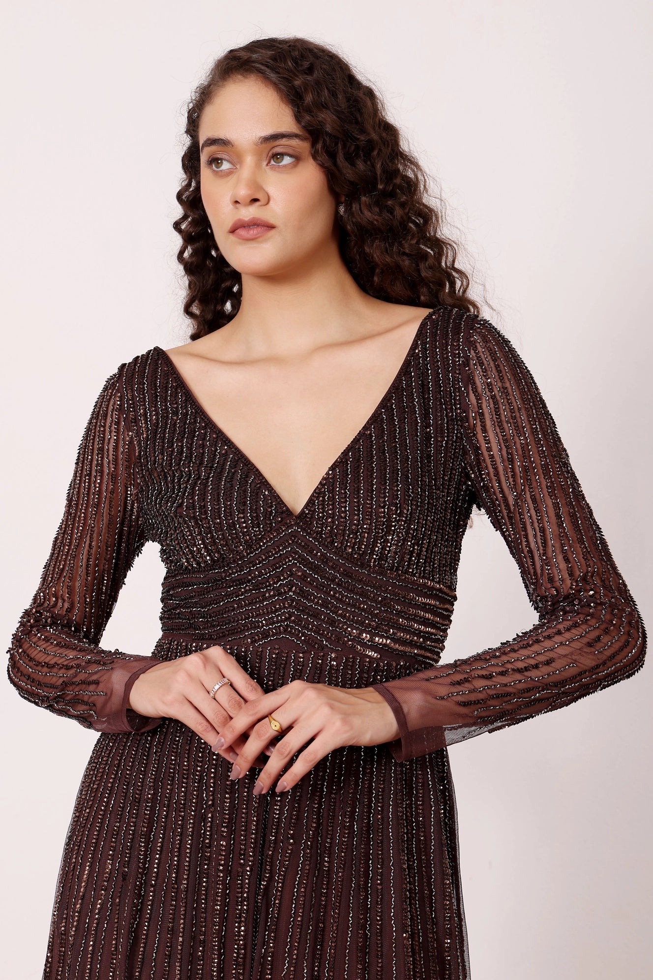 Laura Embellished Maxi Dress in Coffee Brown