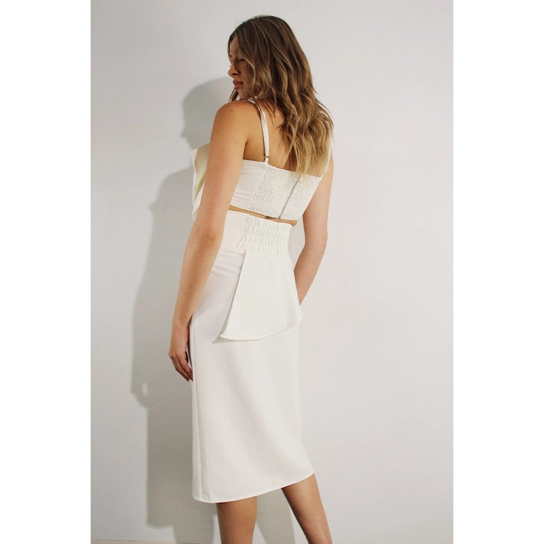 Layered Front Slit Skirt and Big Bow Top Set-Set-Mulla-S-OFF WHITE-Urbanheer