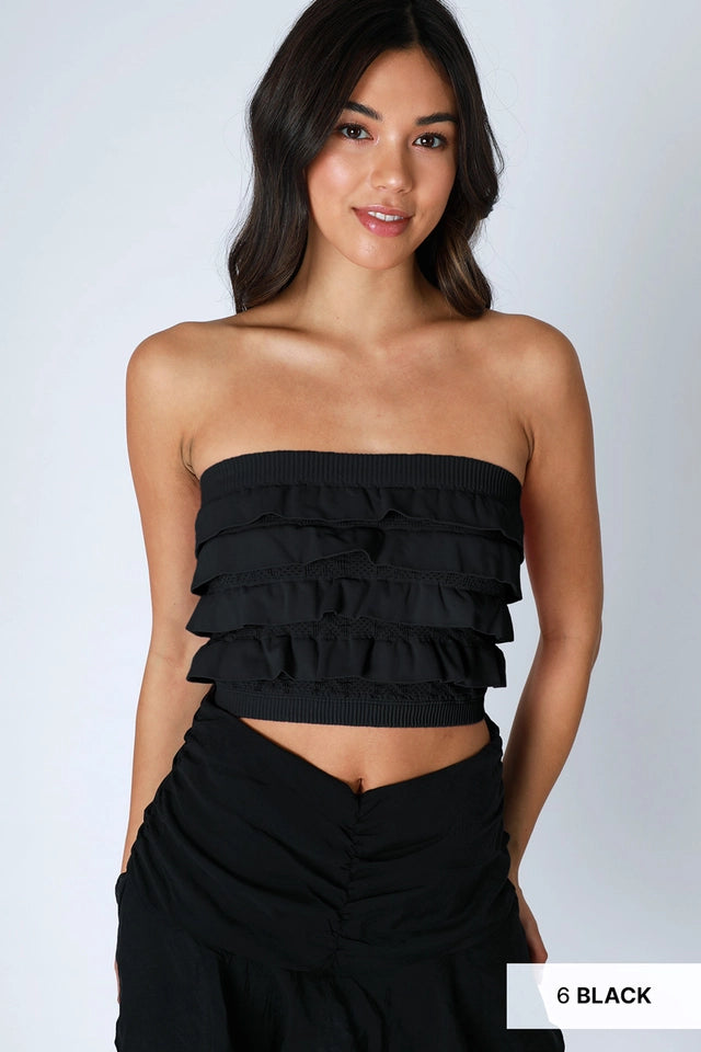 Layered Ruffle Tube Top-Top-NIKIBIKI-One Size-06 Black-Urbanheer