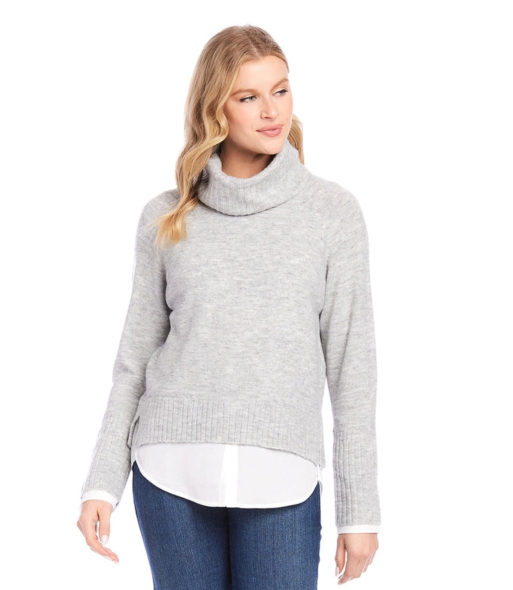Layered Turtleneck Sweater Light Heather Gray-Sweater-Karen Kane-XS-Light Heather Gray-Urbanheer