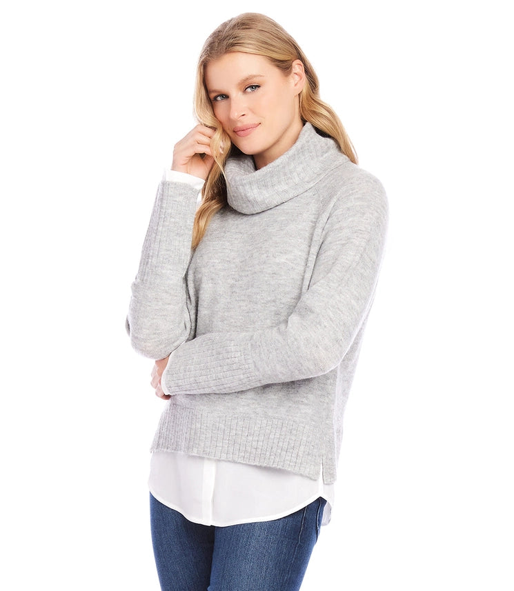 Layered Turtleneck Sweater Light Heather Gray-Sweater-Karen Kane-XS-Light Heather Gray-Urbanheer