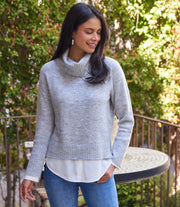 Layered Turtleneck Sweater Light Heather Gray-Sweater-Karen Kane-XS-Light Heather Gray-Urbanheer