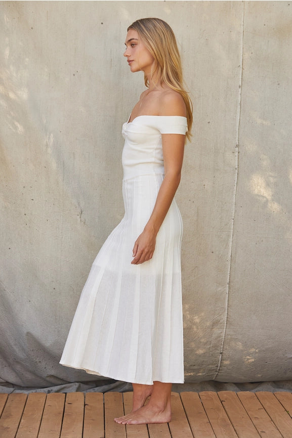 Leah Off Shoulder Crisscross Knit Dress-Dress-Crescent-XS-WHITE-Urbanheer