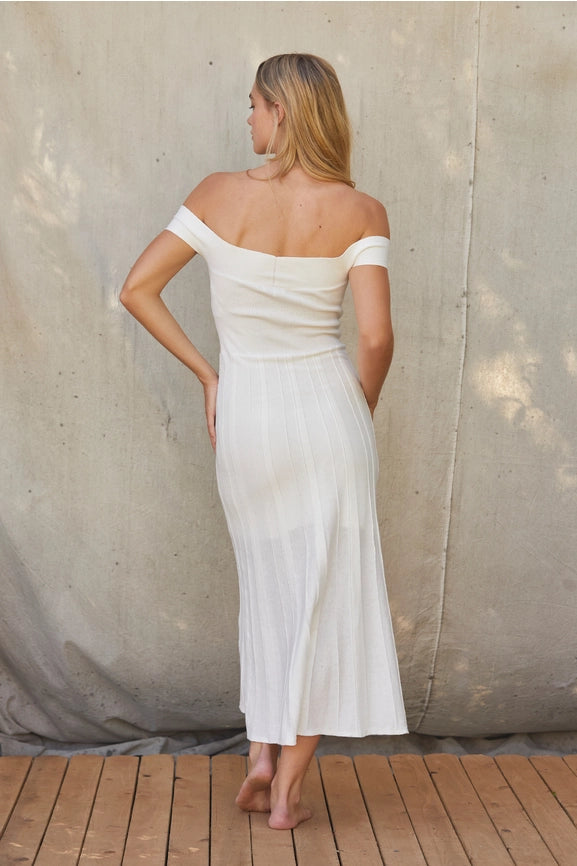 Leah Off Shoulder Crisscross Knit Dress-Dress-Crescent-XS-WHITE-Urbanheer