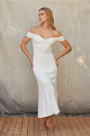 Leah Off Shoulder Crisscross Knit Dress-Dress-Crescent-XS-WHITE-Urbanheer