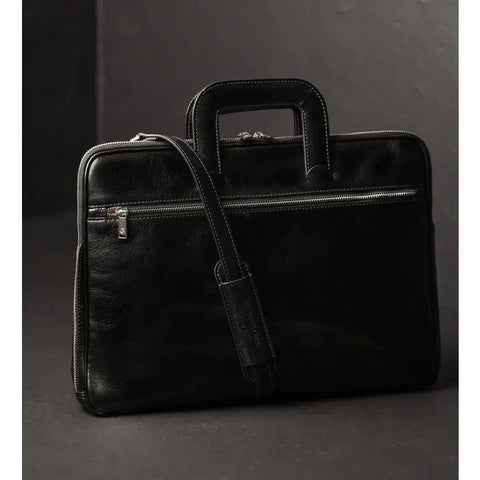 Leather Briefcase Laptop Bag - Brave New World Black-Tote Bag-Time Resistance-Black-Urbanheer