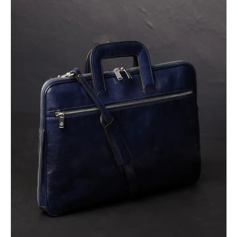Leather Briefcase Laptop Bag - Brave New World Blue-Tote Bag-Time Resistance-Blue-Urbanheer