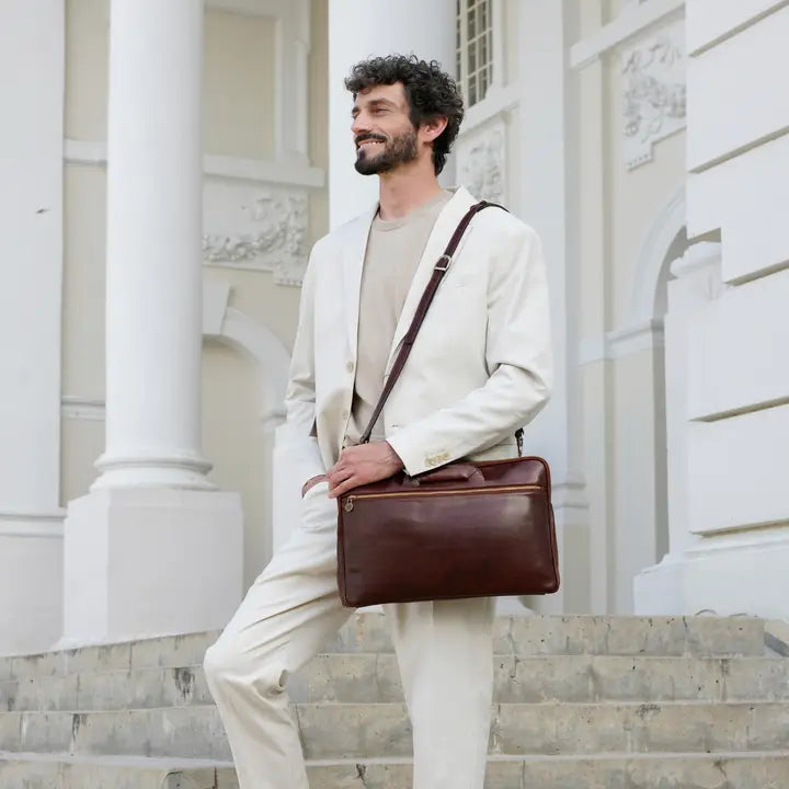 Leather Briefcase Laptop Bag - Brave New World Brown-Tote Bag-Time Resistance-Brown-Urbanheer