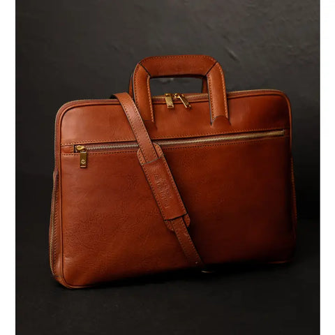 Leather Briefcase Laptop Bag - Brave New World Cognac-Tote Bag-Time Resistance-Cognac-Urbanheer
