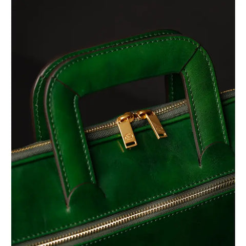 Leather Briefcase Laptop Bag - Brave New World Green-Tote Bag-Time Resistance-Green-Urbanheer
