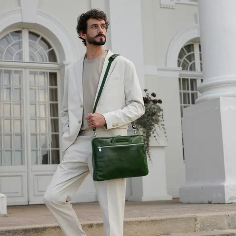 Leather Briefcase Laptop Bag - Brave New World Green-Tote Bag-Time Resistance-Green-Urbanheer